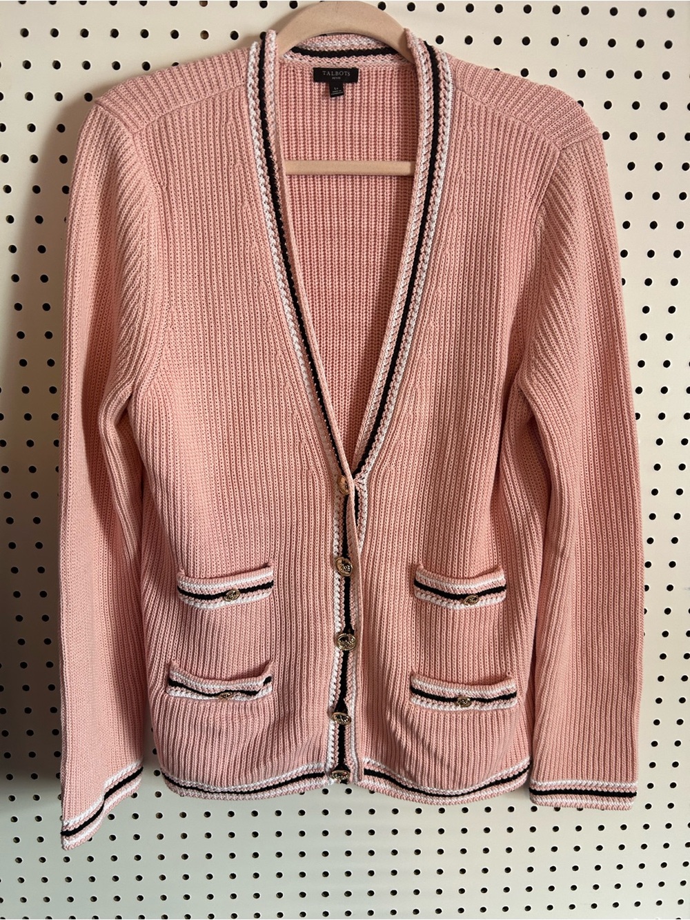 Talbots Blush Pink Ribbed Cardigan with Contrast Trim Sz Lp